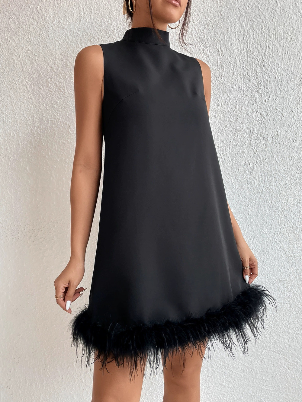 ZARA Mock Neck Sleeveless Raw Hem A-Line Mini Dress Flattering - Picture 4 of 6